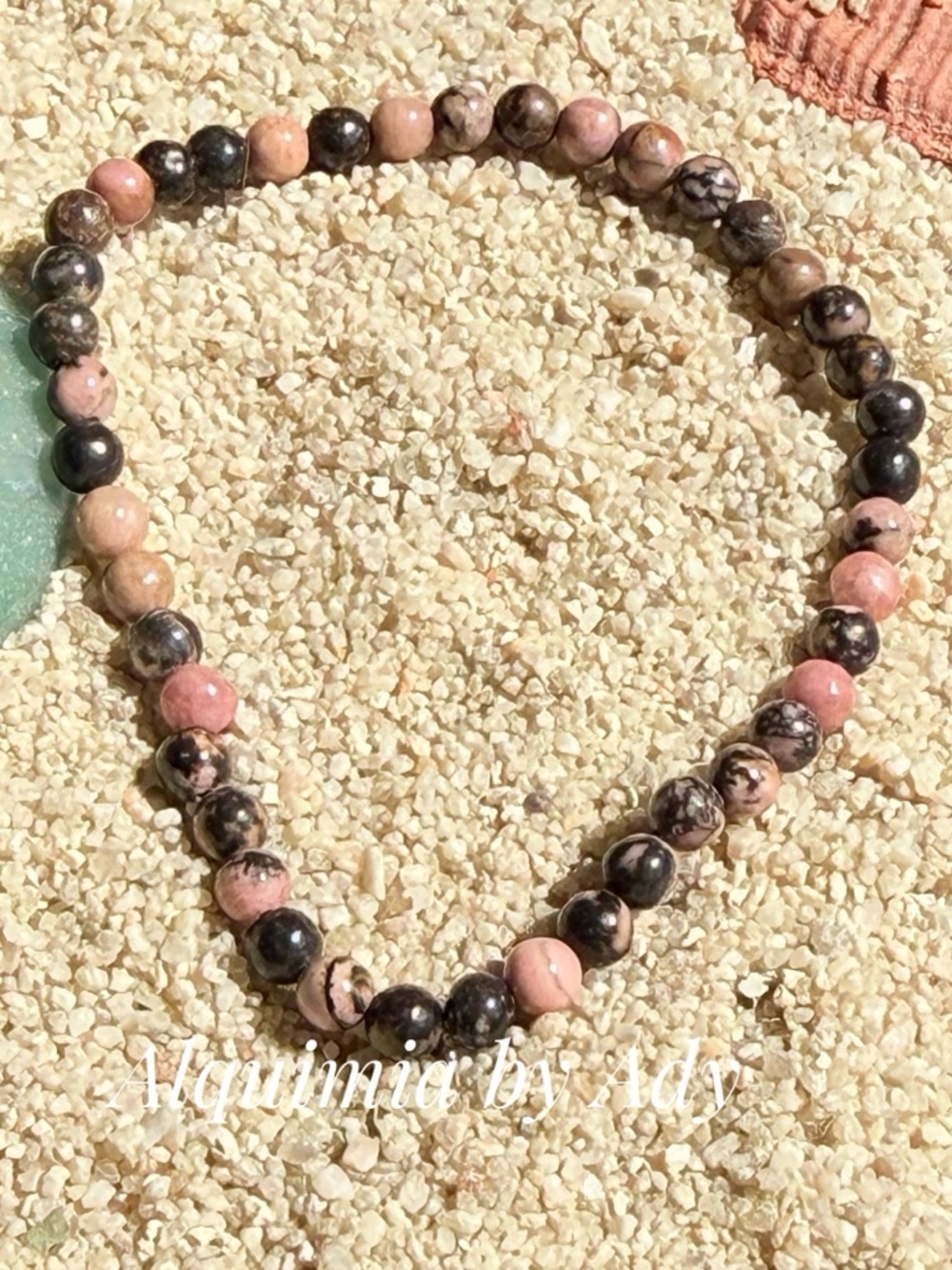 Dainty 4mm Pink and Brown Rhodonite Beaded Bracelet